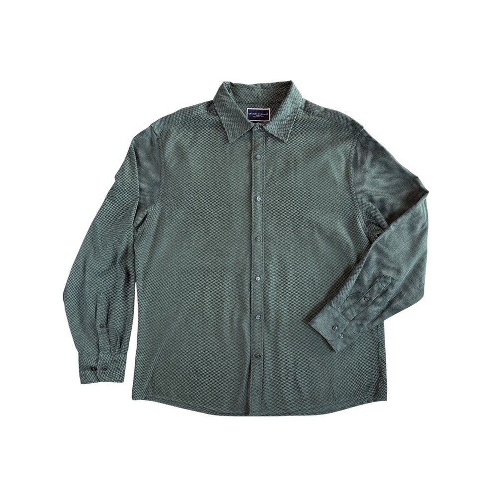 Charles Tyrwhitt Button Down Shirt Mens‎ XL Green Slim Fit Micro Houndstooth